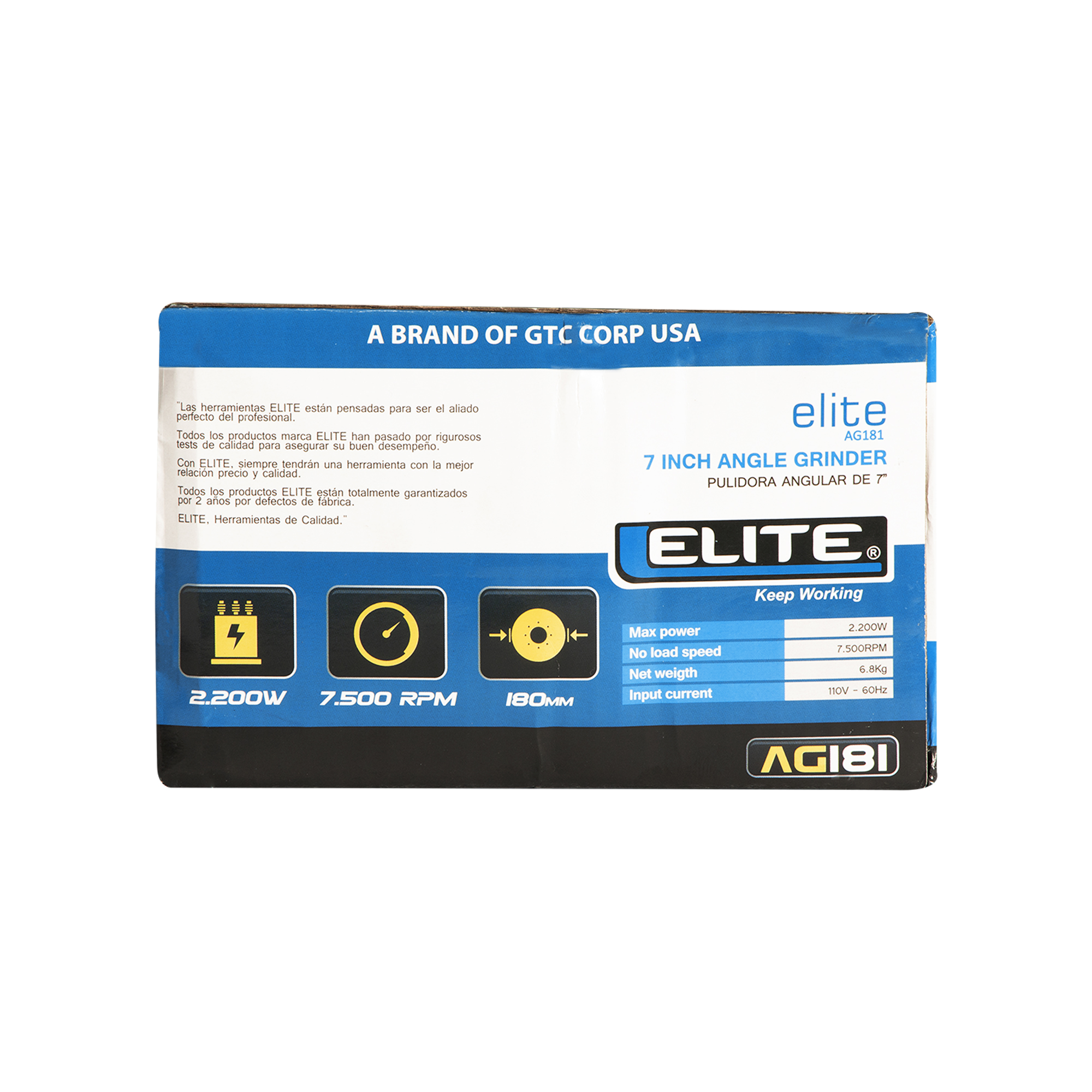 Esmeriladora angular eléctrica 7" 2.200W 7.500RPM ELITE